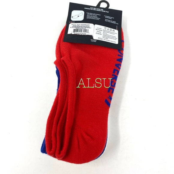 Converse 3-pack Socks Flat Knit Ultra Low White Red Blue 10020693-A01 Women’s - Picture 3 of 7